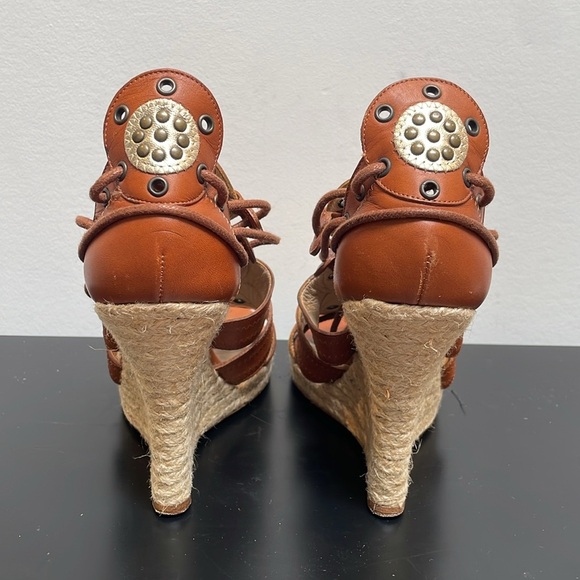 Michael Kors Gladiator Wedge Heel Leather Sandal Platform Lace Up Boho Brown 7 - Picture 7 of 12